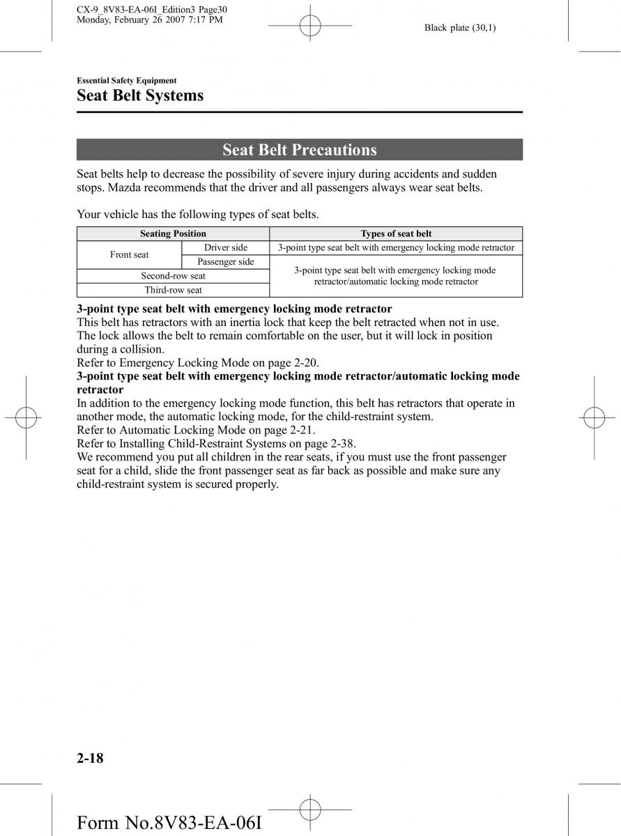 Mazda CX 9 owners manual / page 30