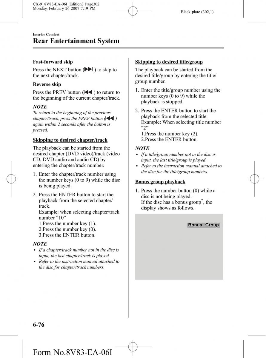 Mazda CX 9 owners manual / page 302