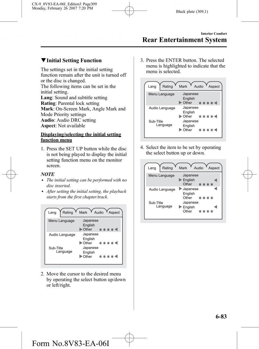 Mazda CX 9 owners manual / page 309