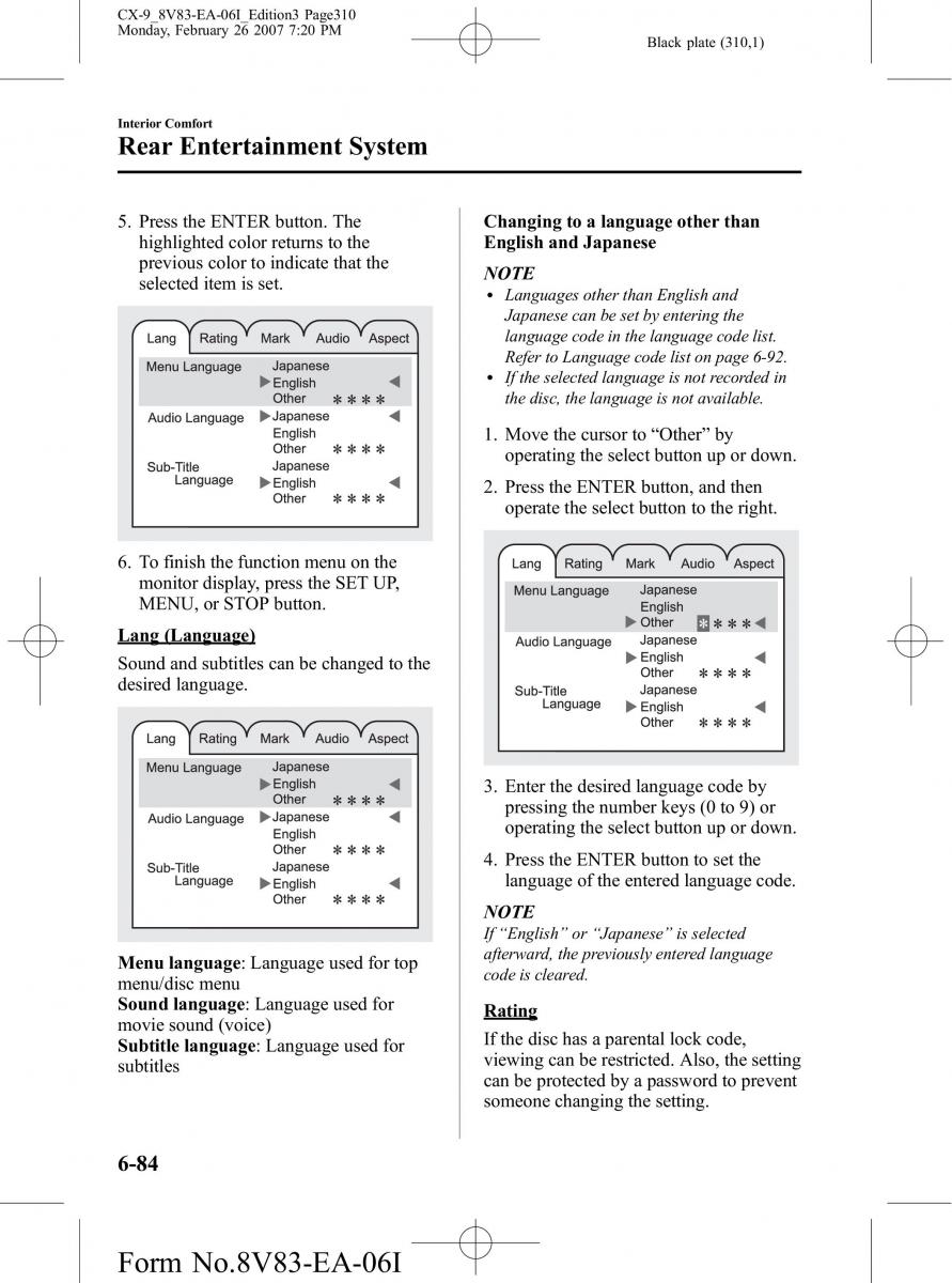 Mazda CX 9 owners manual / page 310