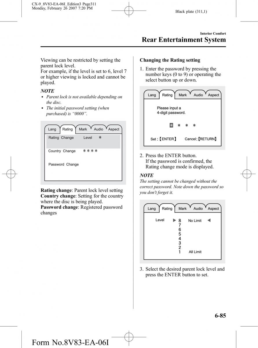 Mazda CX 9 owners manual / page 311