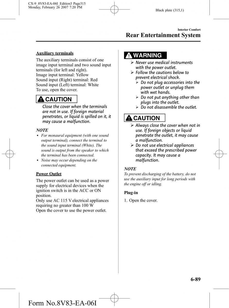 Mazda CX 9 owners manual / page 315