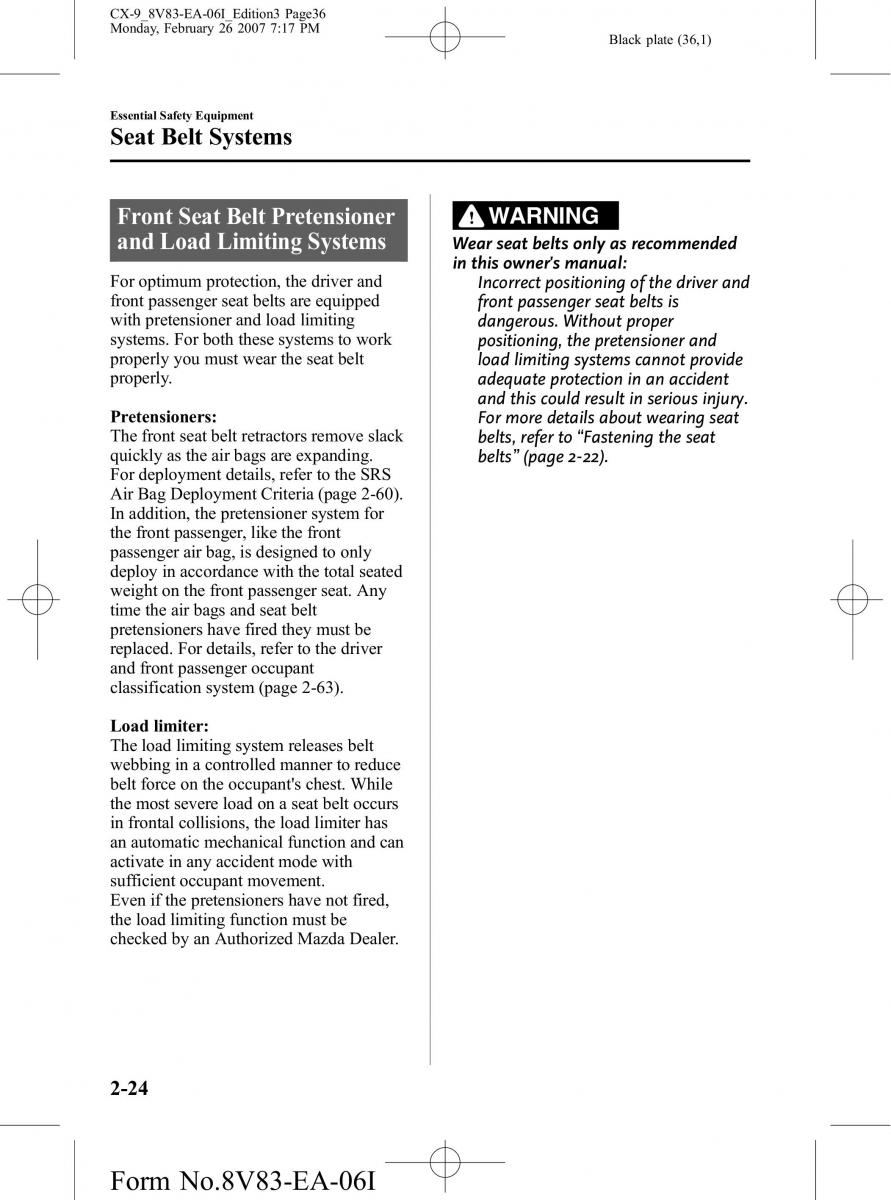 Mazda CX 9 owners manual / page 36