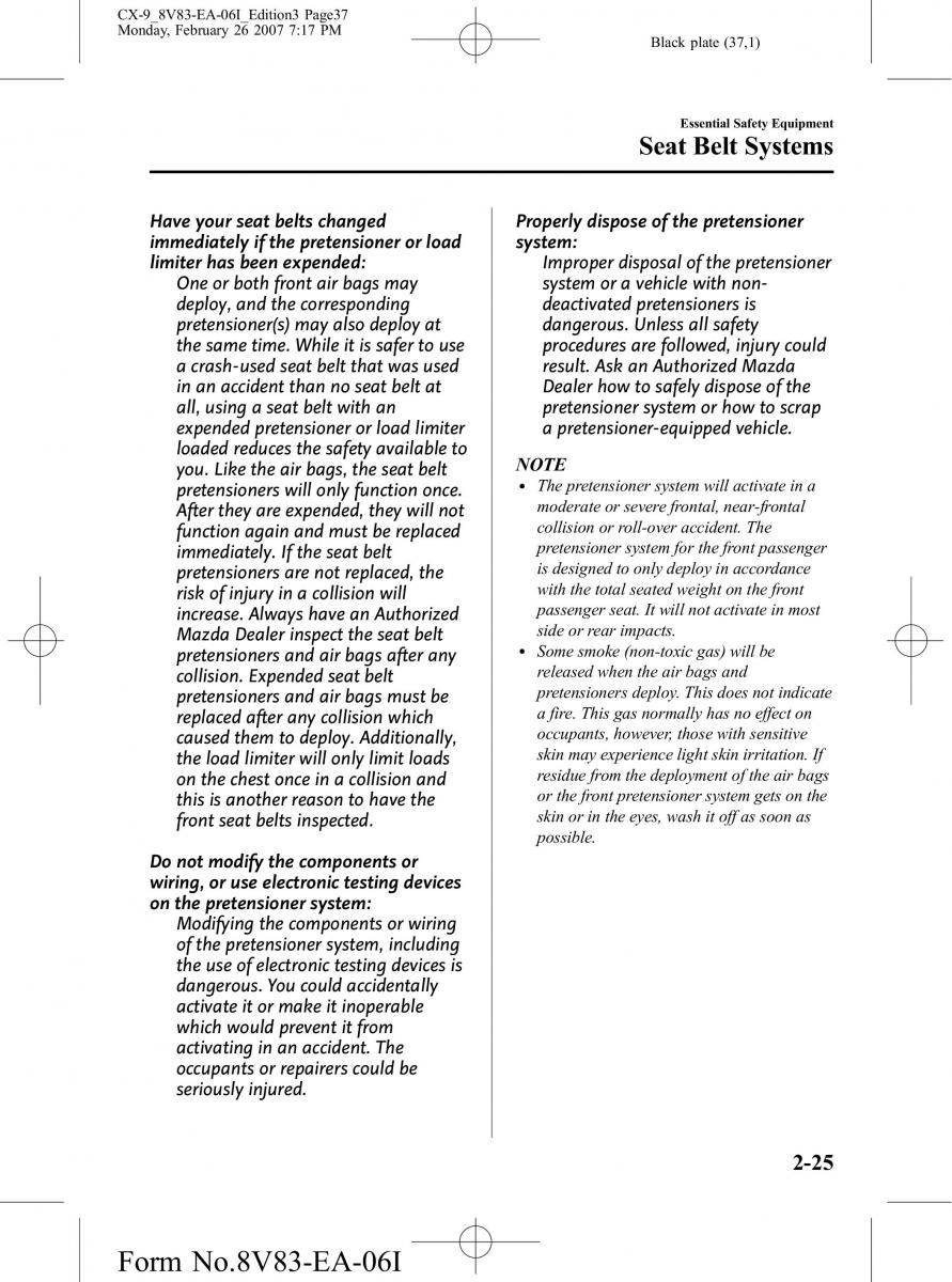 Mazda CX 9 owners manual / page 37