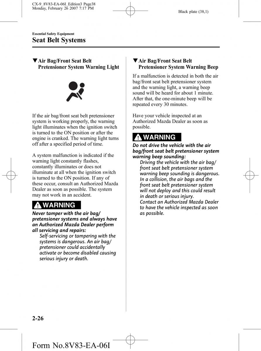 Mazda CX 9 owners manual / page 38