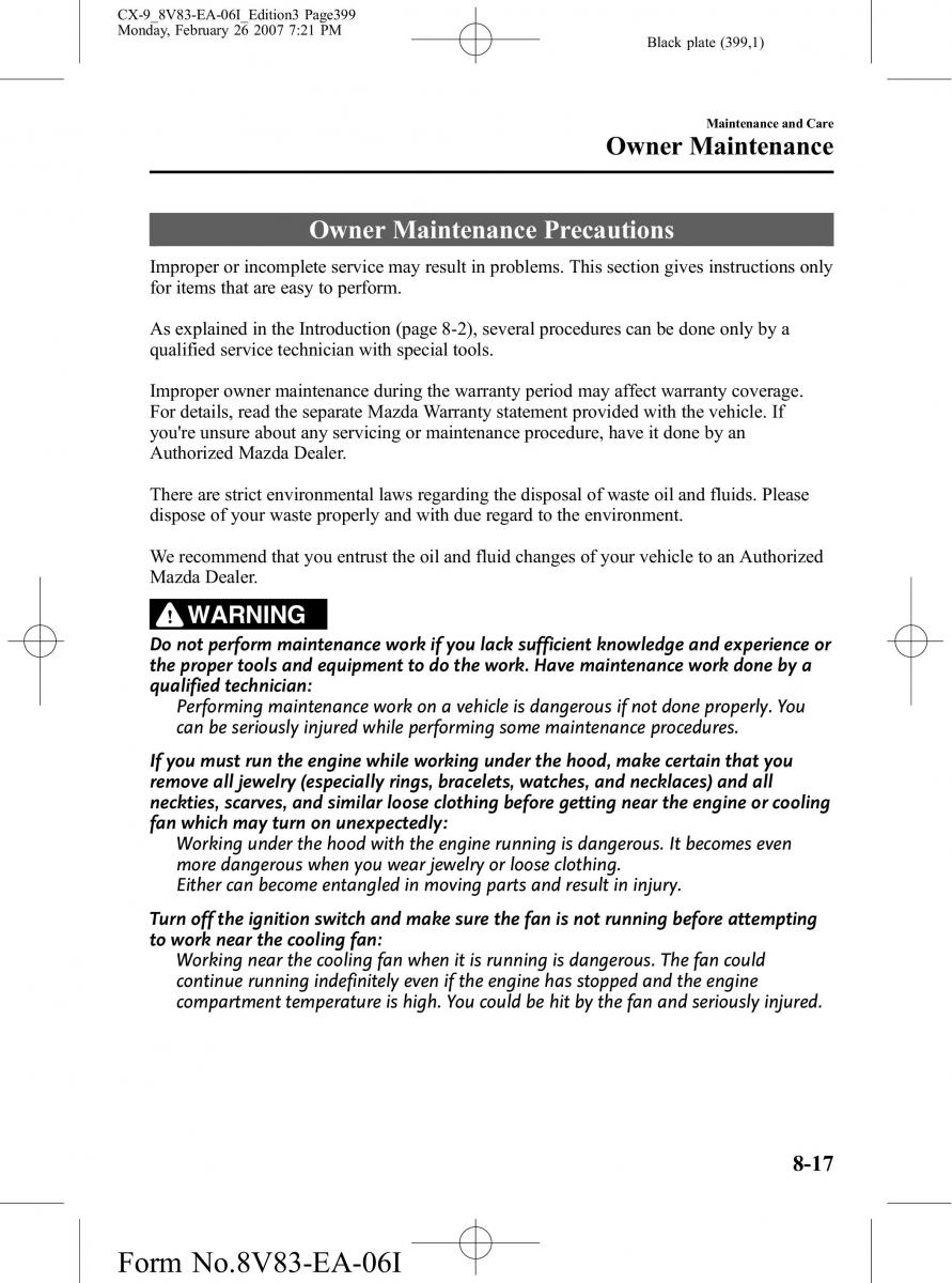 Mazda CX 9 owners manual / page 399