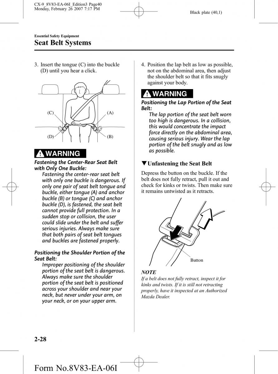 Mazda CX 9 owners manual / page 40