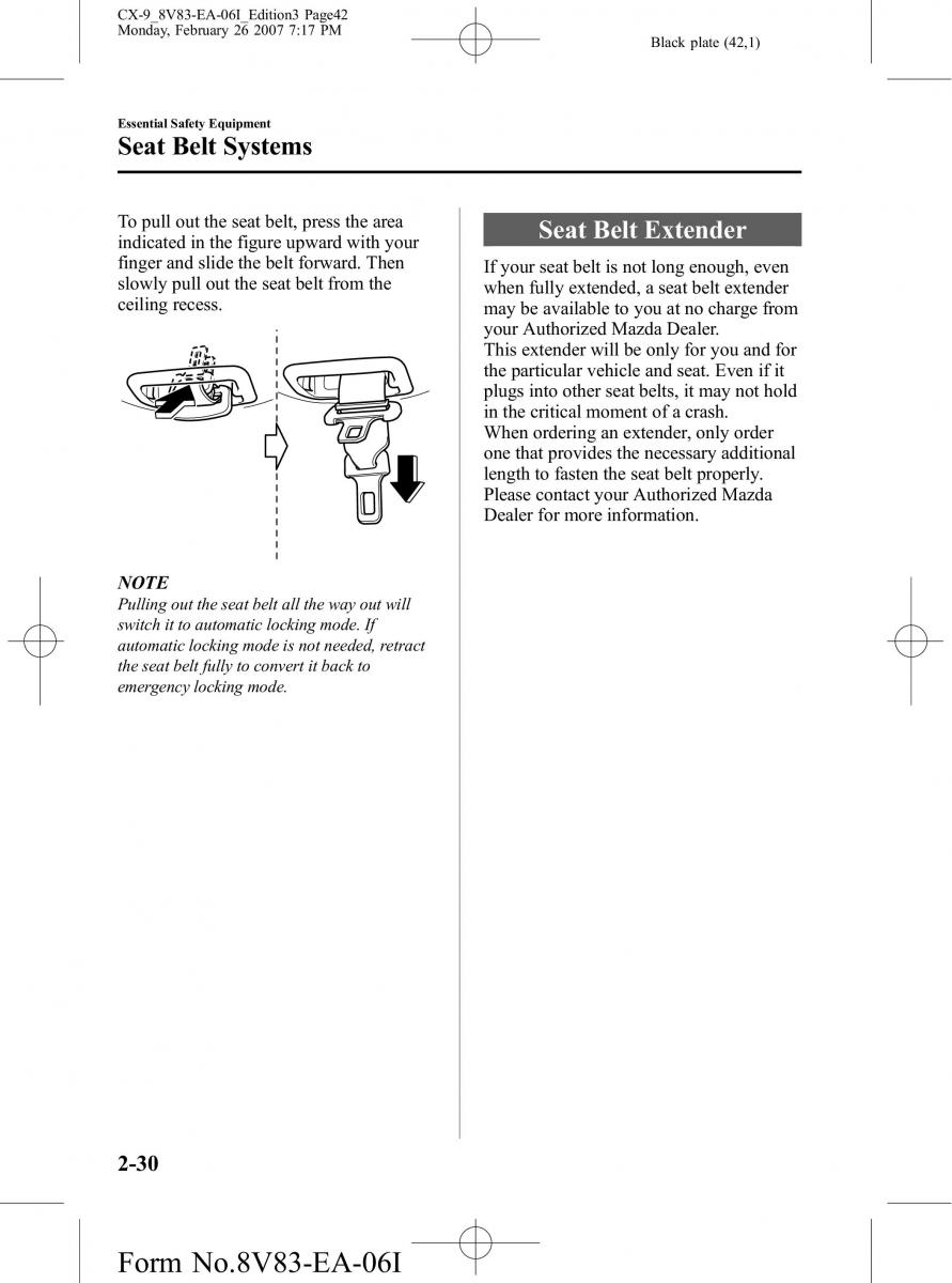 Mazda CX 9 owners manual / page 42