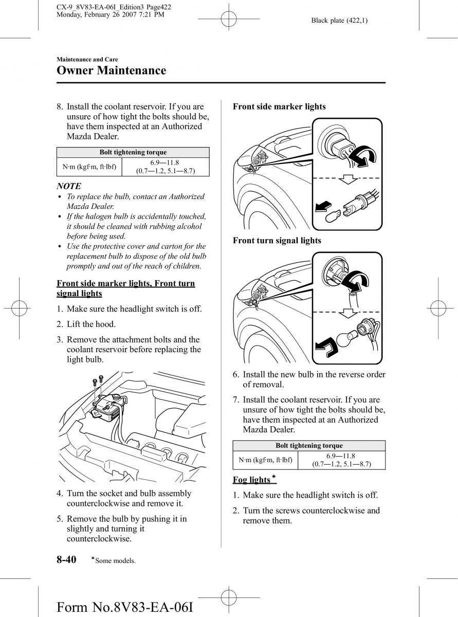 Mazda CX 9 owners manual / page 422