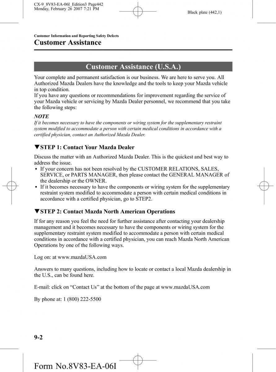 Mazda CX 9 owners manual / page 442