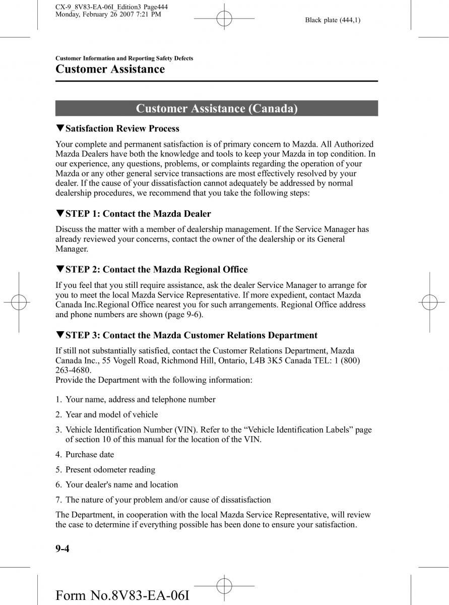 Mazda CX 9 owners manual / page 444