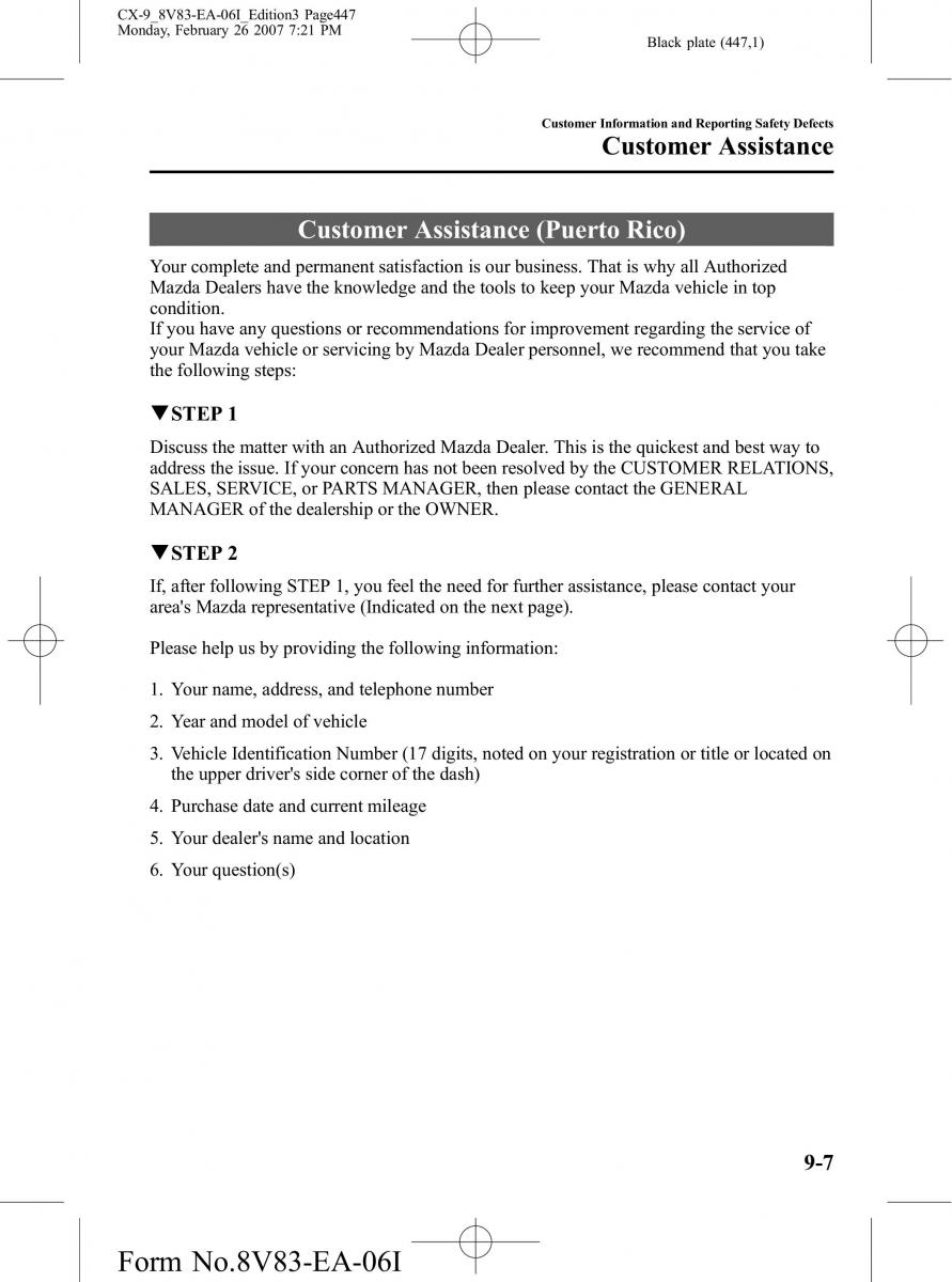 Mazda CX 9 owners manual / page 447