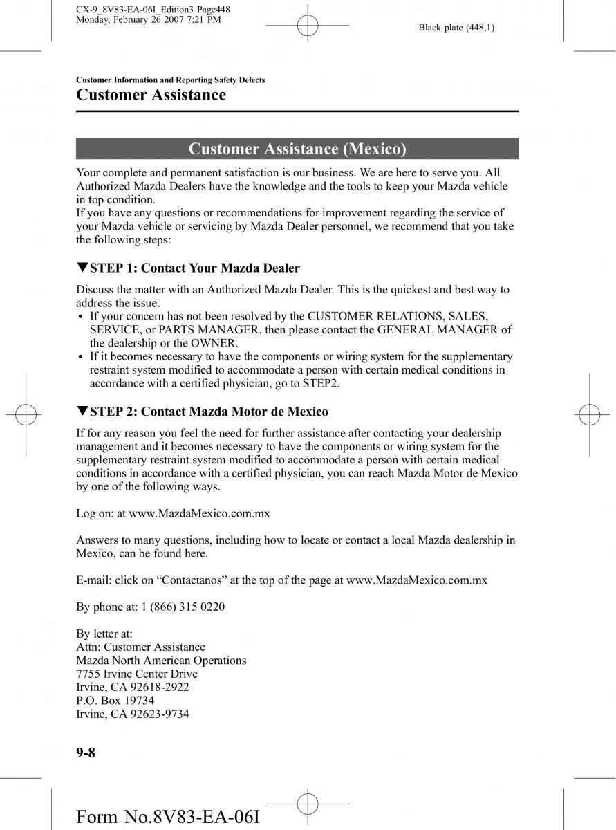 Mazda CX 9 owners manual / page 448