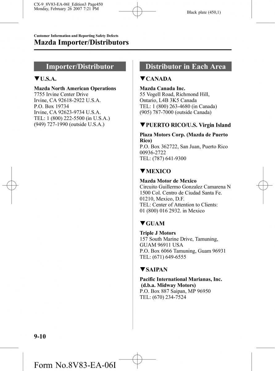 Mazda CX 9 owners manual / page 450