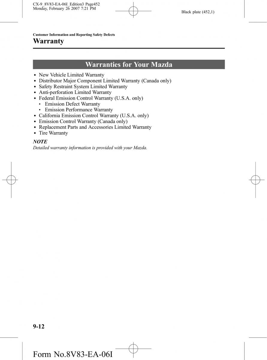 Mazda CX 9 owners manual / page 452