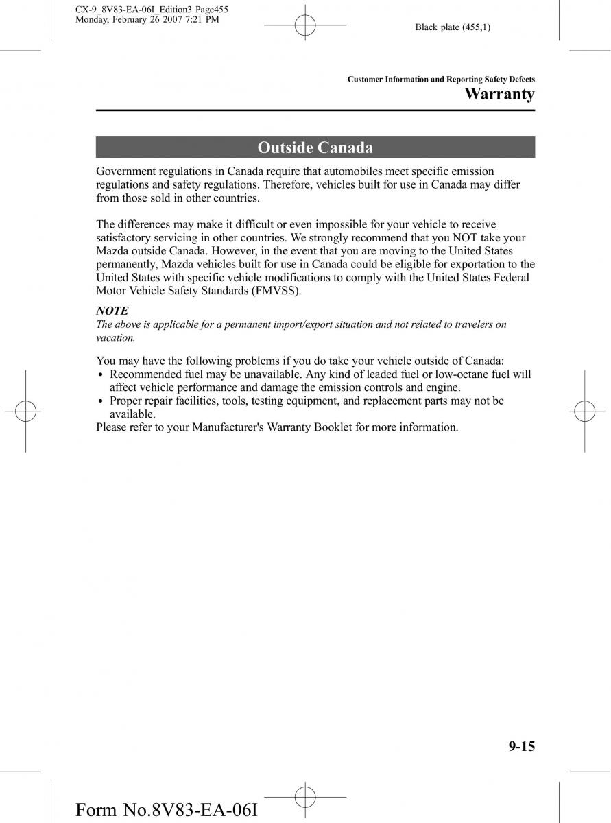 Mazda CX 9 owners manual / page 455