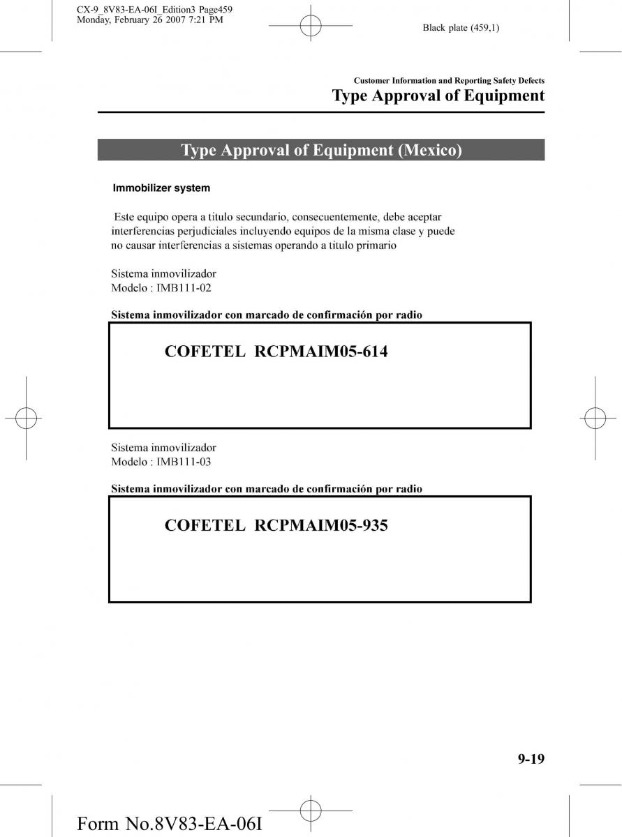 Mazda CX 9 owners manual / page 459