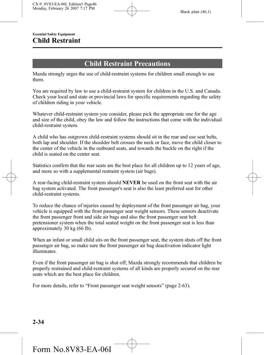 Mazda CX 9 owners manual / page 46