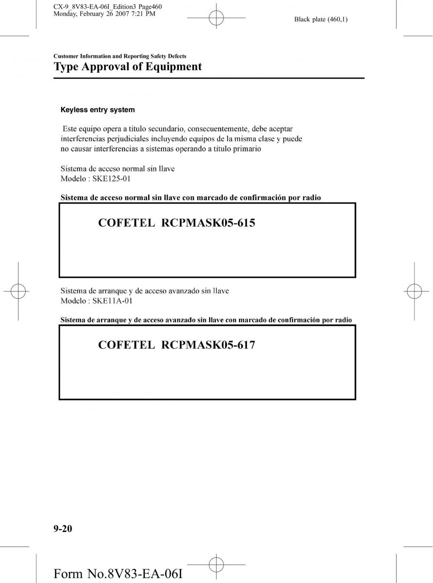 Mazda CX 9 owners manual / page 460