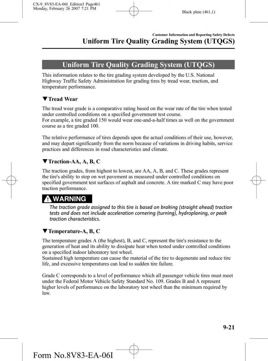 Mazda CX 9 owners manual / page 461