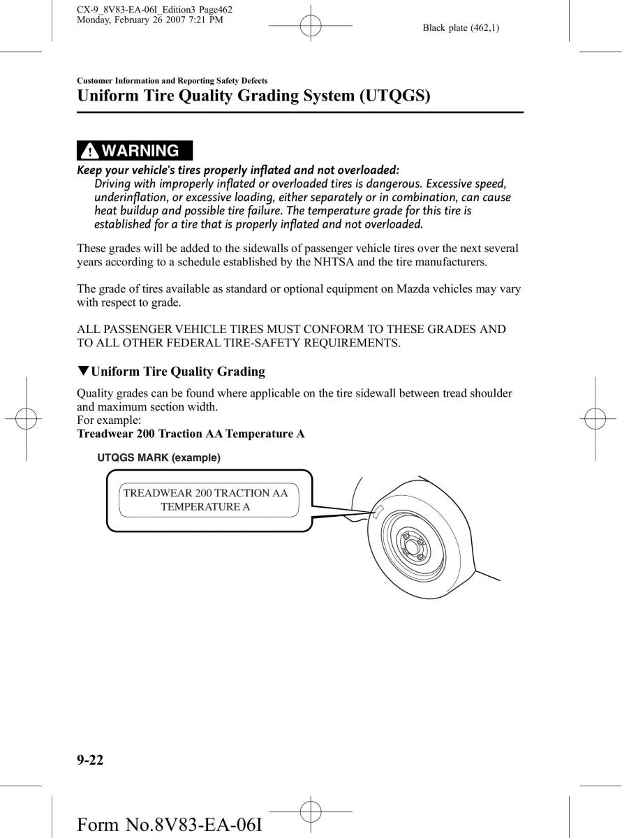 Mazda CX 9 owners manual / page 462