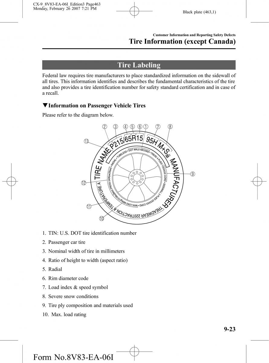 Mazda CX 9 owners manual / page 463