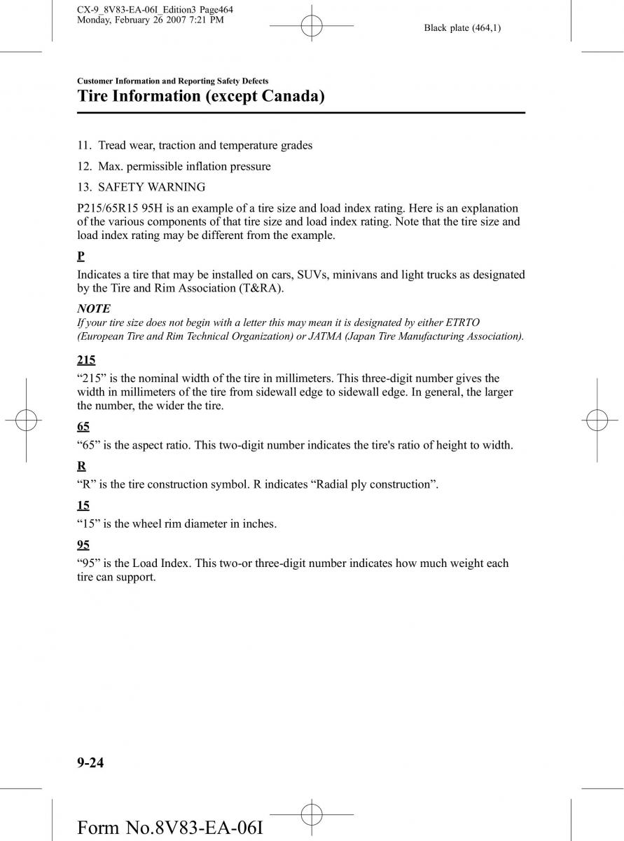 Mazda CX 9 owners manual / page 464