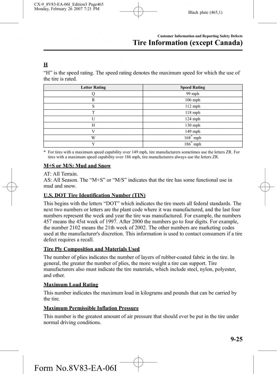 Mazda CX 9 owners manual / page 465