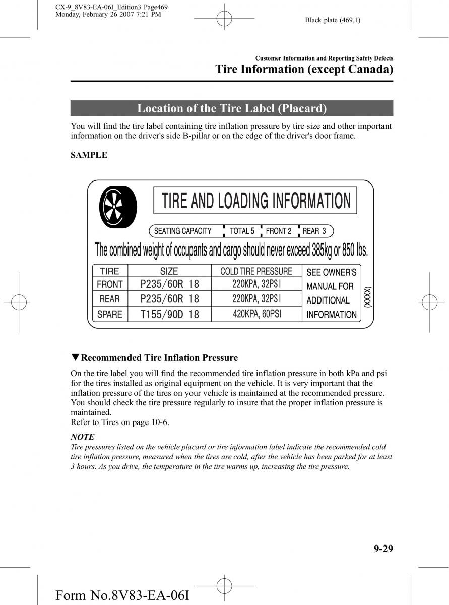 Mazda CX 9 owners manual / page 469