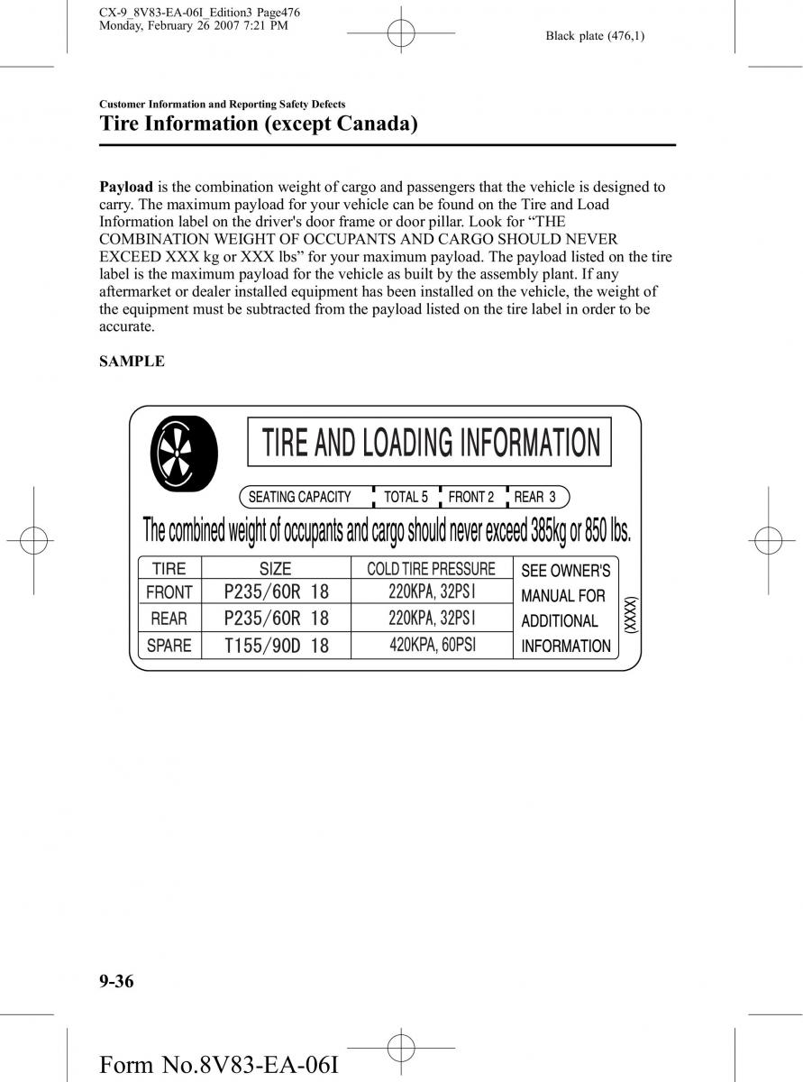 Mazda CX 9 owners manual / page 476