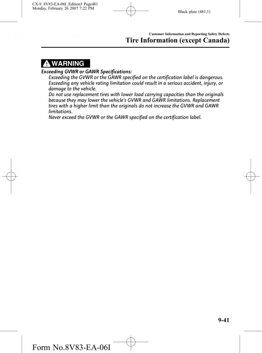 Mazda CX 9 owners manual / page 481