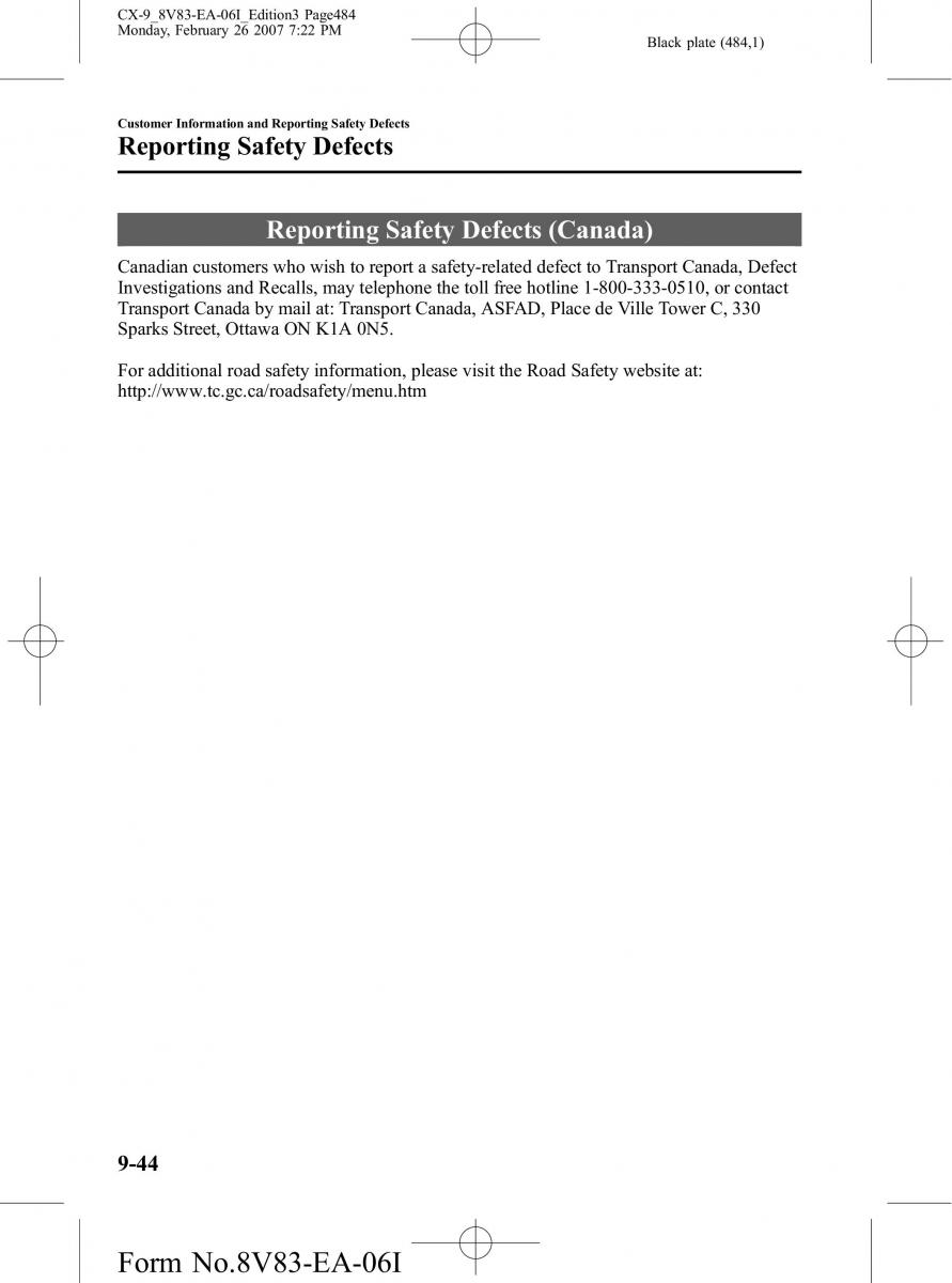 Mazda CX 9 owners manual / page 484