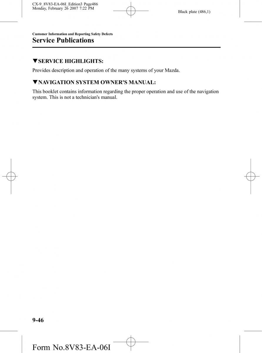 Mazda CX 9 owners manual / page 486