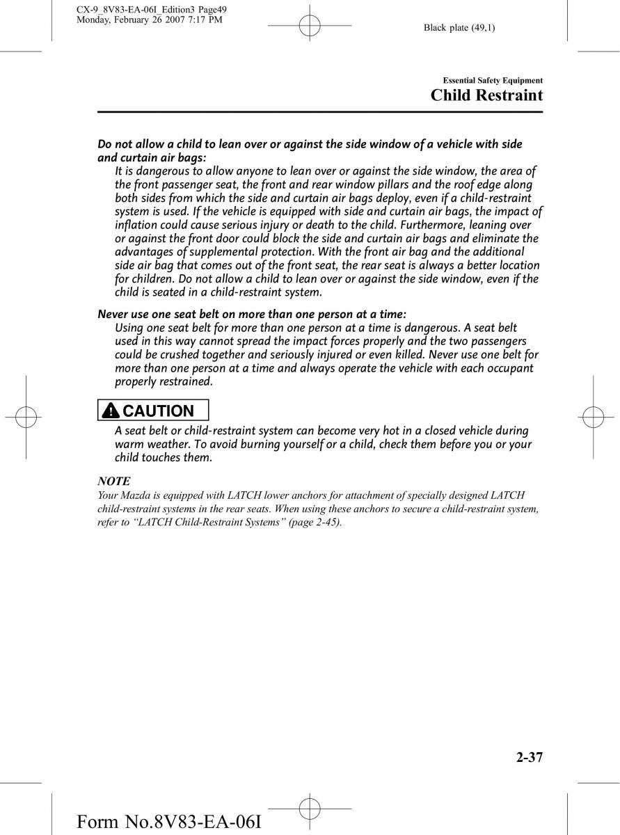 Mazda CX 9 owners manual / page 49