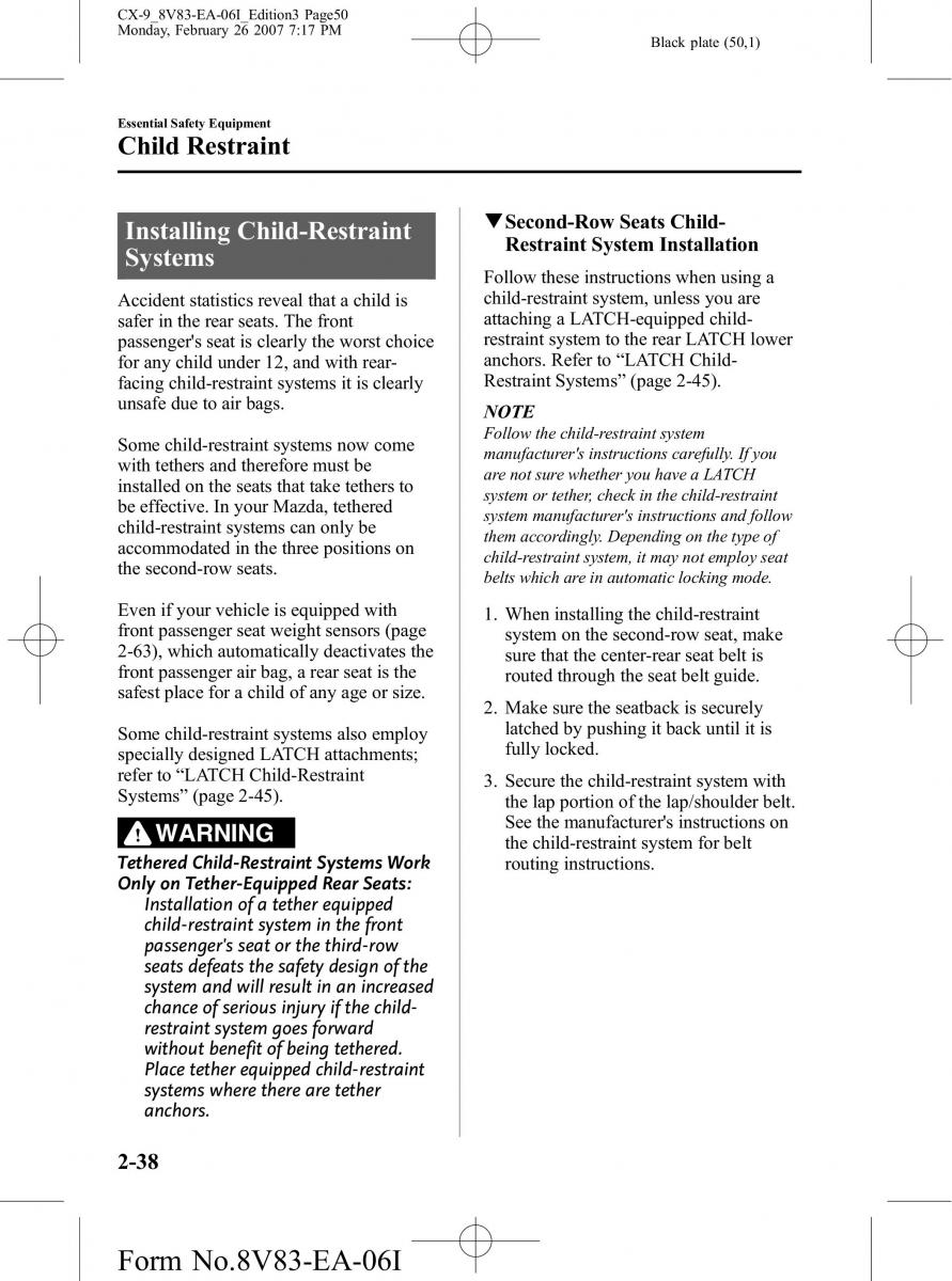 Mazda CX 9 owners manual / page 50