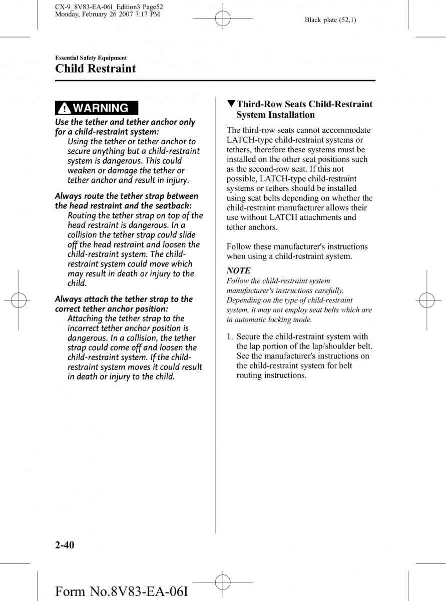 Mazda CX 9 owners manual / page 52