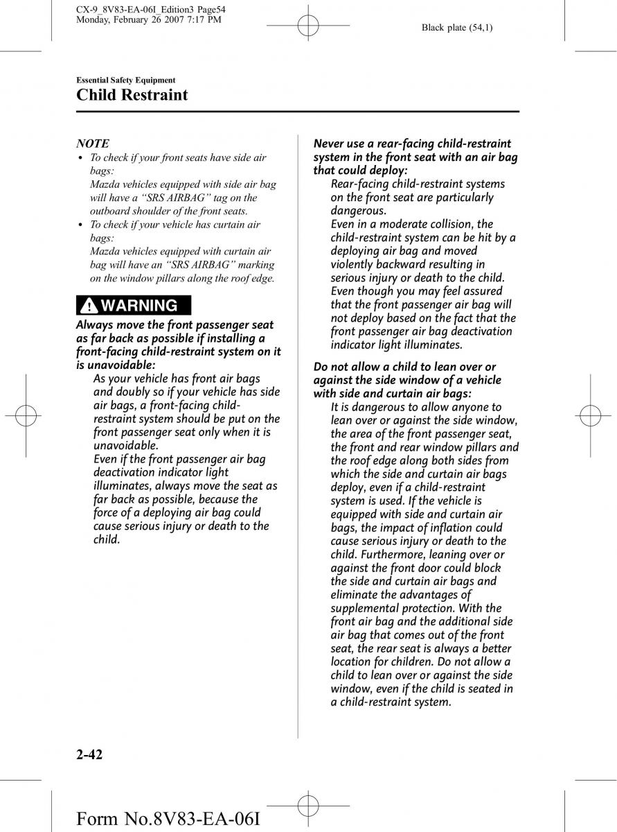 Mazda CX 9 owners manual / page 54