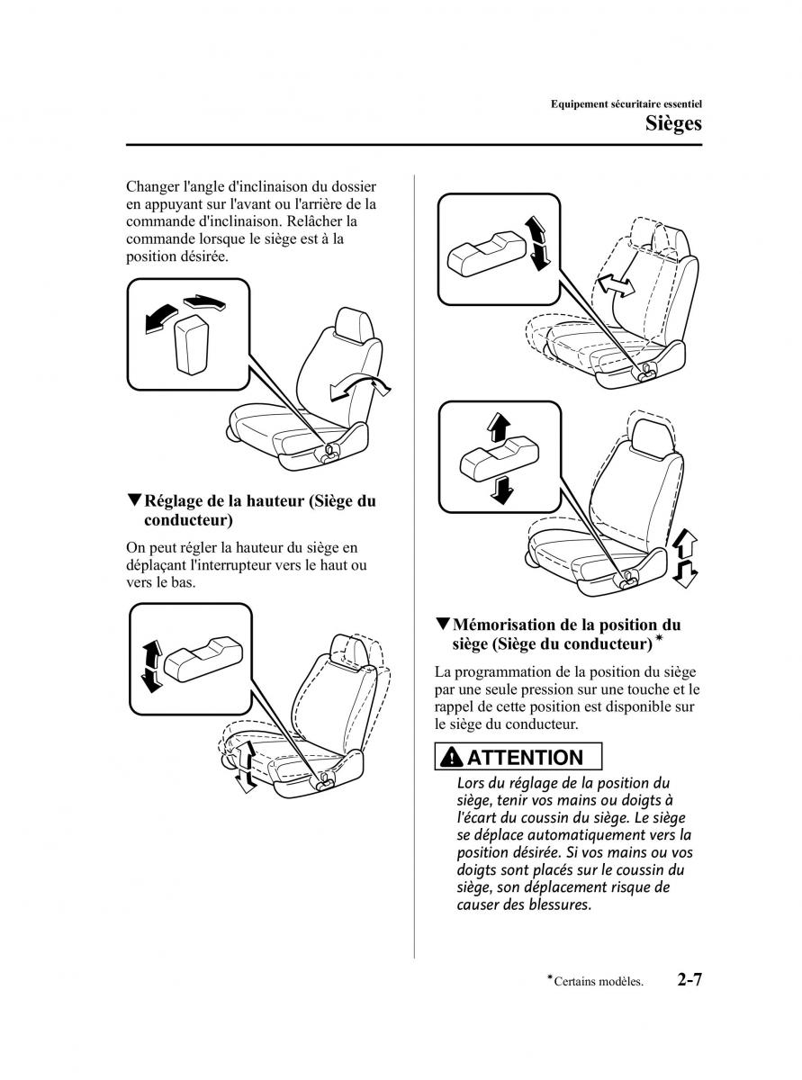 Mazda CX 9 owners manual manuel du proprietaire / page 19