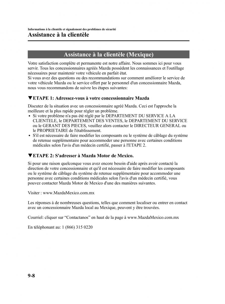 Mazda CX 9 owners manual manuel du proprietaire / page 484