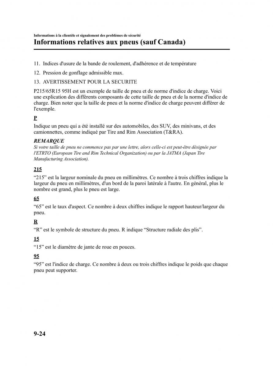 Mazda CX 9 owners manual manuel du proprietaire / page 500