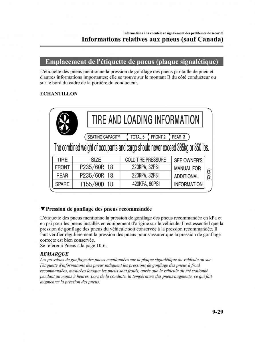 Mazda CX 9 owners manual manuel du proprietaire / page 505