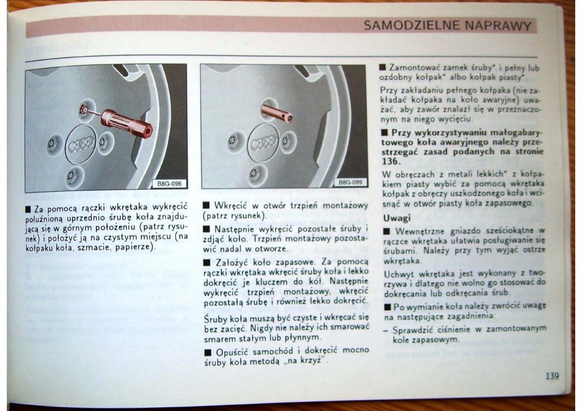 Audi 80 B4 instrukcja obslugi / page 141