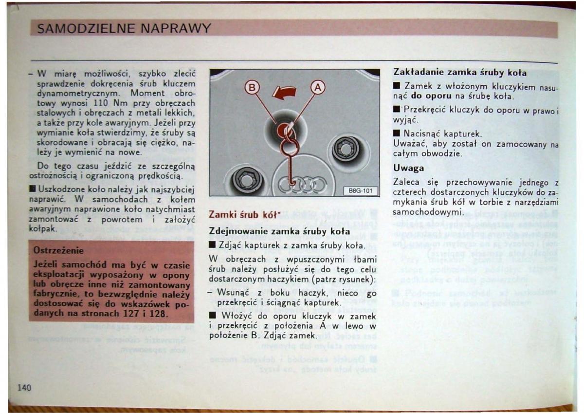 Audi 80 B4 instrukcja obslugi / page 142