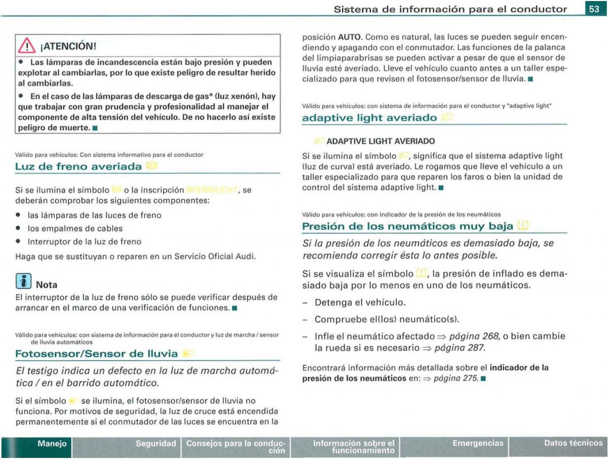 Audi A3 II 2 8P owners manual manual del propietario / page 55