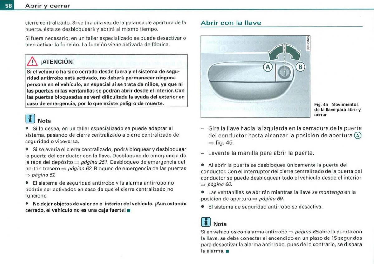 Audi A3 II 2 8P owners manual manual del propietario / page 60