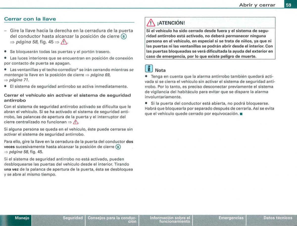 Audi A3 II 2 8P owners manual manual del propietario / page 61