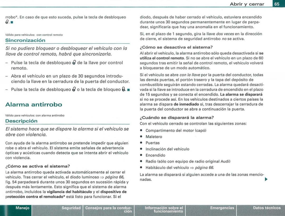 Audi A3 II 2 8P owners manual manual del propietario / page 67