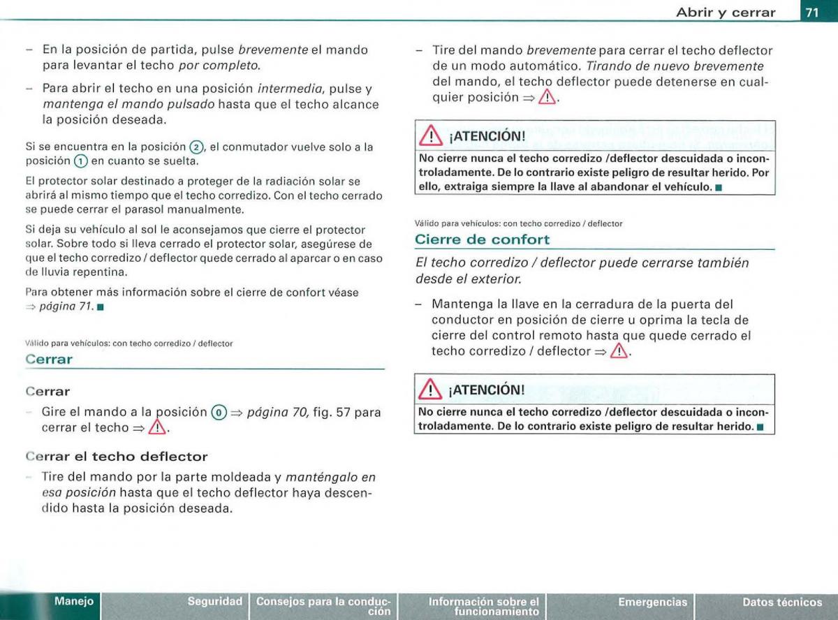 Audi A3 II 2 8P owners manual manual del propietario / page 73