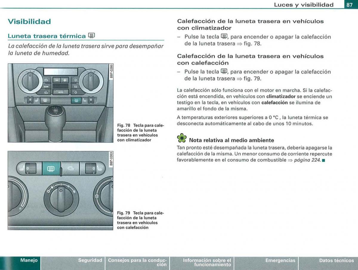 Audi A3 II 2 8P owners manual manual del propietario / page 89