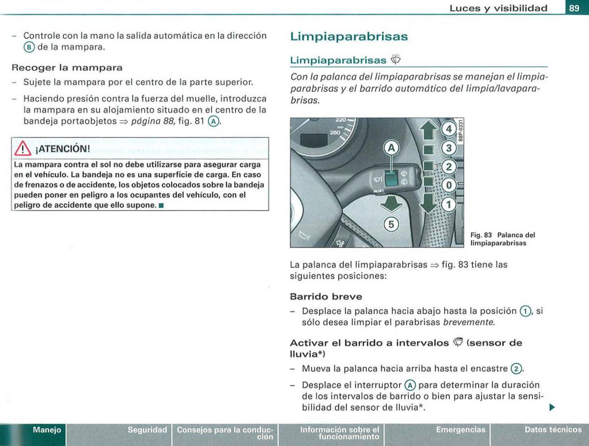 Audi A3 II 2 8P owners manual manual del propietario / page 91